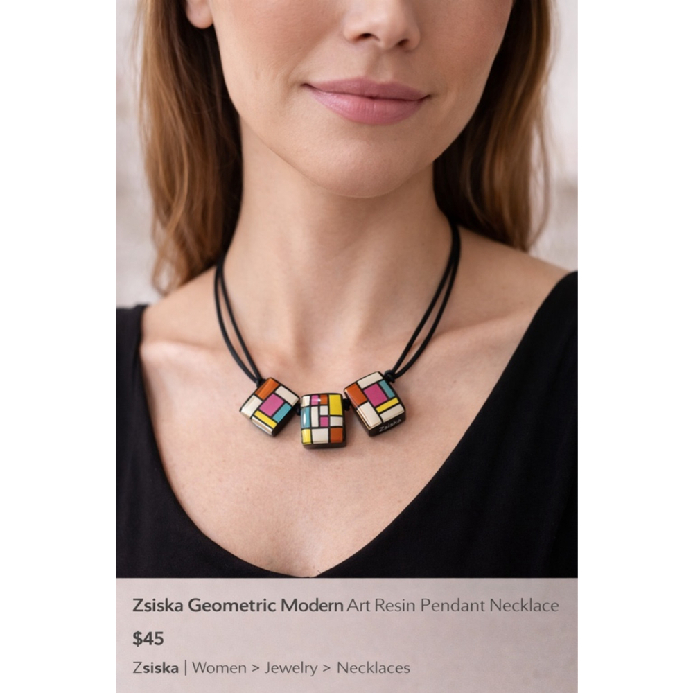 Zsiska Geometric Modern Art Resin Pendant Necklace